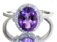 Oval 3.30 ct Natural Amethyst & Diamond Ring