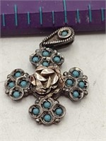 .925 Silver Marked & Turquoise Color Stone Pendant