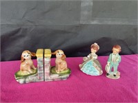 Vintage dog book ends and Victorian boy and girl