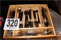 Collection of Flatware in Wooden Organizer