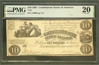 CSA Paper Money 1861 $10 Ten Dollar Note T-28 VF20