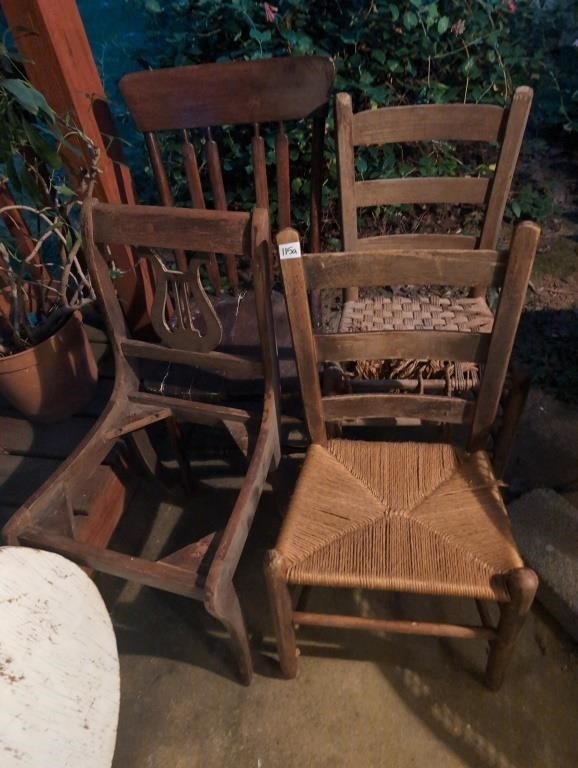 4 vintage wood chairs all need work