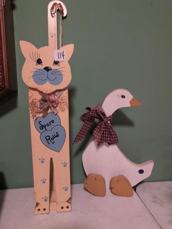 Cat tp holder and wood duck towel holder