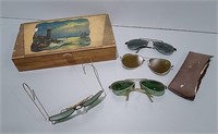 Vintage Sunglasses & Parts In Wooden Box  As Is