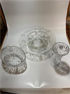 Three pieces of cut glass