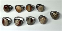 Group of Vintage Sterling Silver Agate Rings