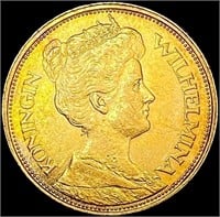 1921 Netherlands .0972oz Gold 5 Gulden UNCIRCULATE
