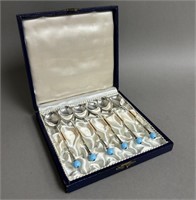 Set of Six Sterling Silver Spoons in Case