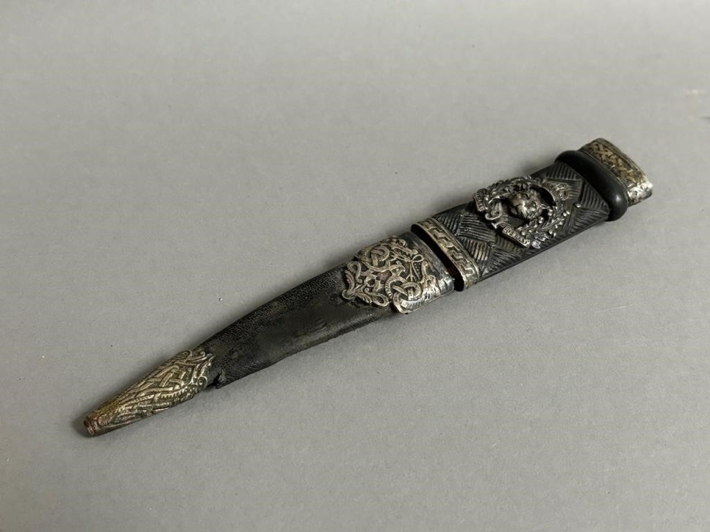 Scottish Silver Skian Dubh w/ Leather Scabbard