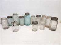 13 Old Canning Jars-3 Crown, 3 Improved Jem, 1 Nab