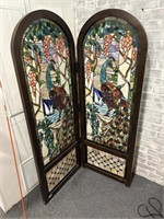 Stained glass peacock design room divider