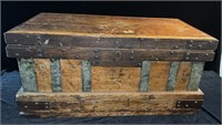 Antique Wood Trunk w/ Metal Hardware 29 x 16 x 13
