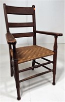 Oak Ladder Back Arm Chair, replaced splint seat,