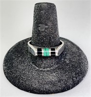 Men's Vint. Sterling (Mexico) Onyx/Malachite Ring