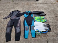 (2) Wetsuits 11/12, XL & Assorted Fins