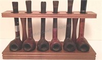6 Tobacco Pipes in Display Holder- Commodore a