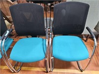 SET OF FOUR TEAL & BLACK CHAIRS