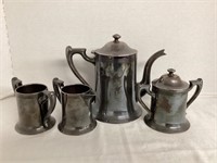 Silverplate Coffee Pot, Creamer, Sugar, & Spooner
