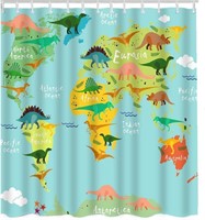Curtains Dinosaurs World Map Ocean
