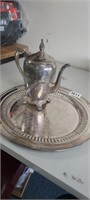 SILVER PLATED COFFEE / TEA POT AND TRAY