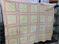 PASTEL COLORED QUILT W/ STAR DESIGNS -- 63" X