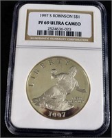 1997 S $1 Robinson Silver Dollar M S 69 Ultra Cam