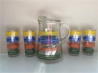 Mid Century Stripe Pitcher with 4 glasses