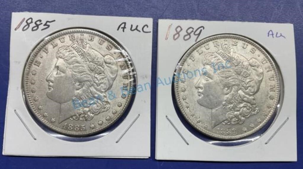 1885, 1889 Morgan, silver dollars