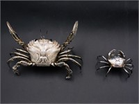 (2) silver crabs. One is sterling, 1" high x 3"