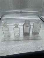 4 piece glass bottle lot, cool bottles