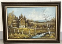 (E) Artist Signed Farmhouse Oil Painting On