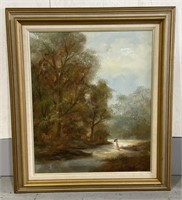 (E) Woman Walking In Woods Oil Painting On