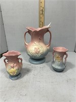 Hull art pottery - 3 pc grouping in pink and blue