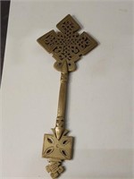 Vtg.Ethiopian Coptic Handheld Solid Brass CrossUJC