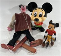 (3) Vintage Disney Mickey Mouse Toys / Puppet