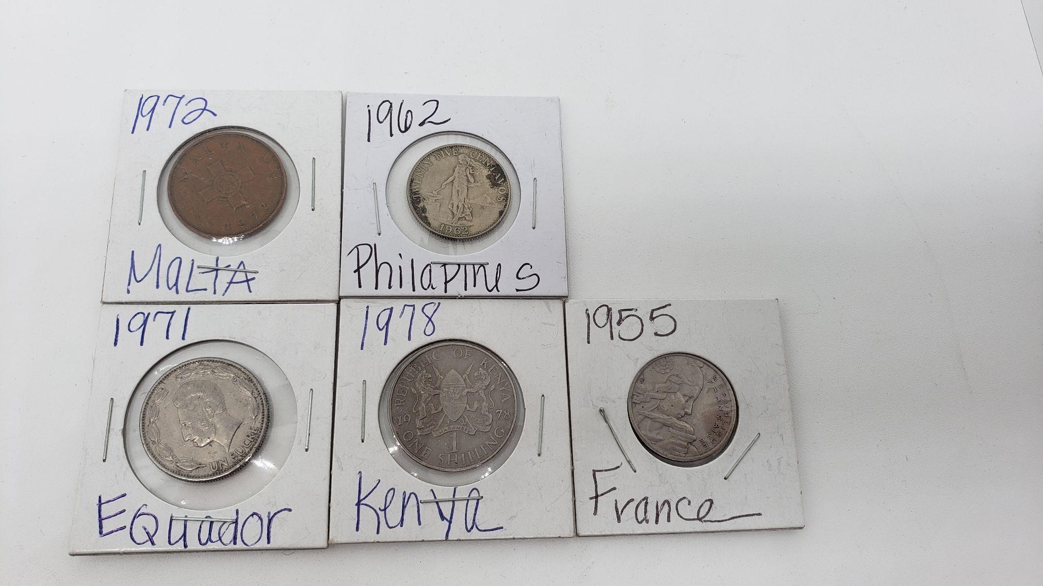 Coins Malta, Philippines, Equador, Kenya, France