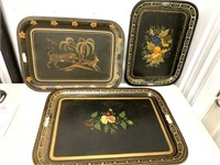 Lot of 3 Hand Painted Trays