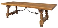 LARGE SPANISH CARVED OAK DINING TABLE, 98.5"L