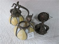 A Rare Pair of Wall Lamps With Leaded Glass Shades