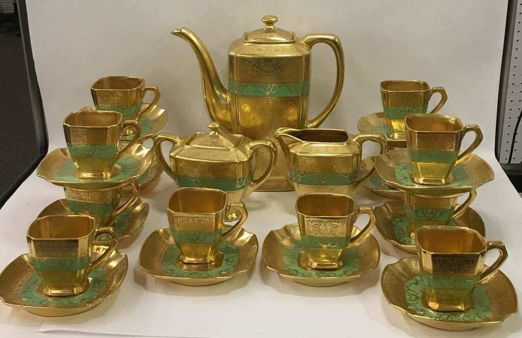 Arzberg Bavaria Gilt & Green Porcelain Tea Set