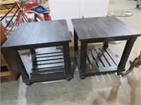 (2X) PAINTED RUSTIC WOOD END TABLES