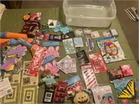 Tote and assorted stickers, decorative treasures