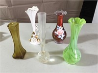5 Colored Glass vases