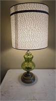 Mid Century Green Glass Swag Table Lamp with