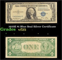 1935E $1 Blue Seal Silver Certificate Grades vf+