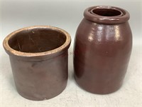 Two Red Stoneware Crocks