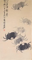 QI BAISHI Chinese 1864-1957 Ink Crab Paper Scroll