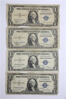 (4) 1935 U.S. $1 SILVER CERTIFICATE BLUE SEAL BILL