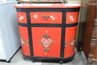 Cute Red Painted Chest W/ Doors & Drawers 30x12x29