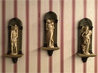 3 WALL PLAQUES WITH FIGURES ATTACHED =